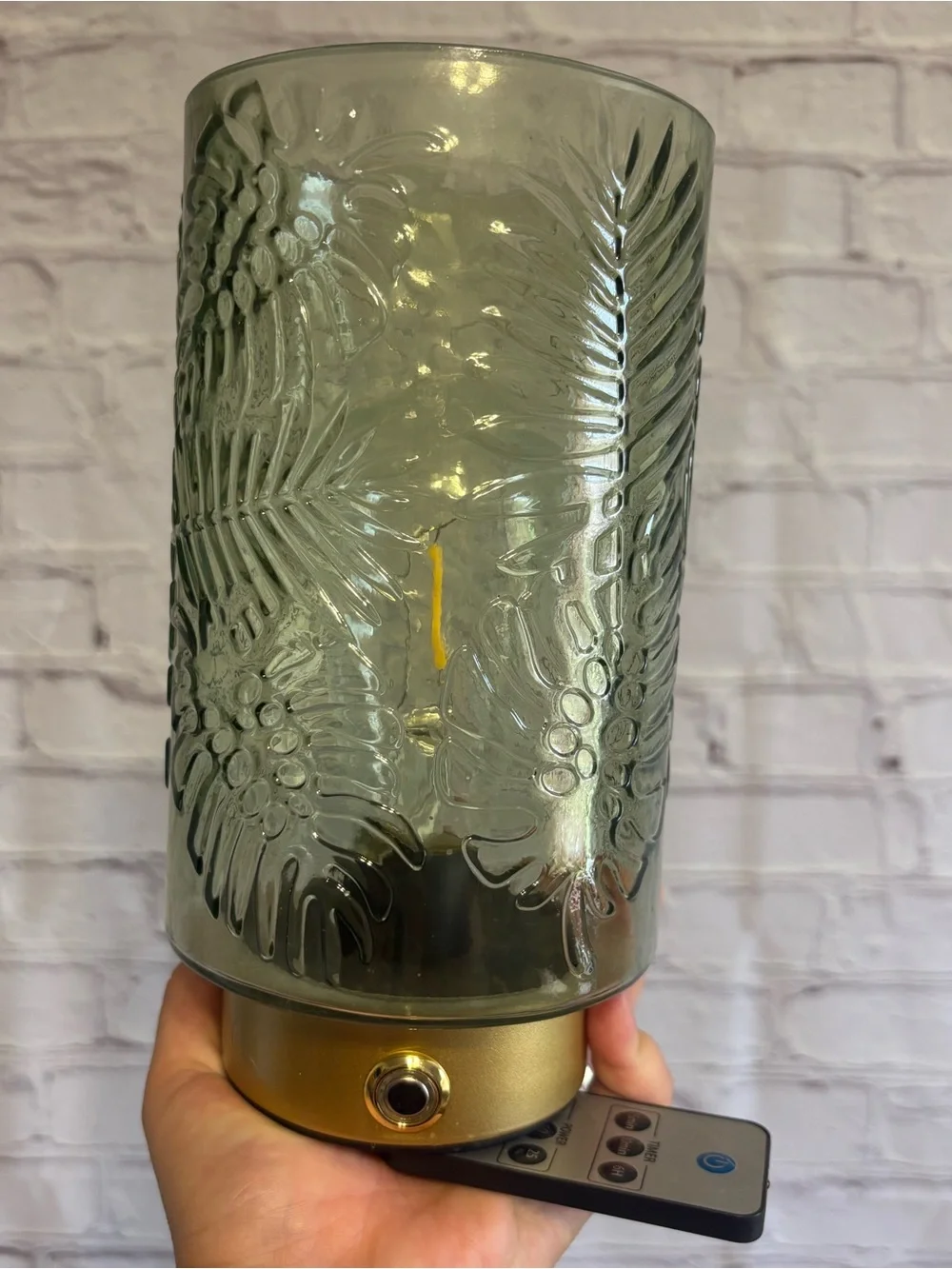 Decorative Green Glass Table Lamp with Gold Base - Home Accents
